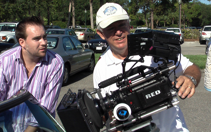 Mike Weber shows Director Andrzej Mrotek framing of a shot with the RED ONE fitted to car mount