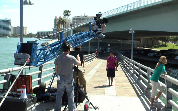 Red One fitted to crane for independent film